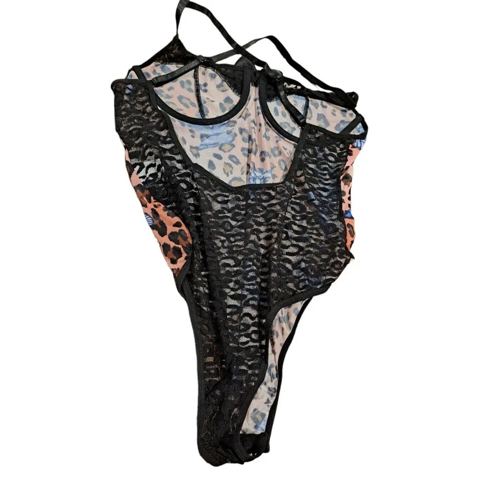 14 Plus (1X) Leopard Contrast Lace Teddy Bodysuit